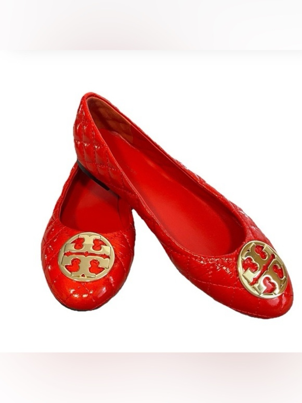 Tory Burch Red Quilted Leather Logo Ballet Flats